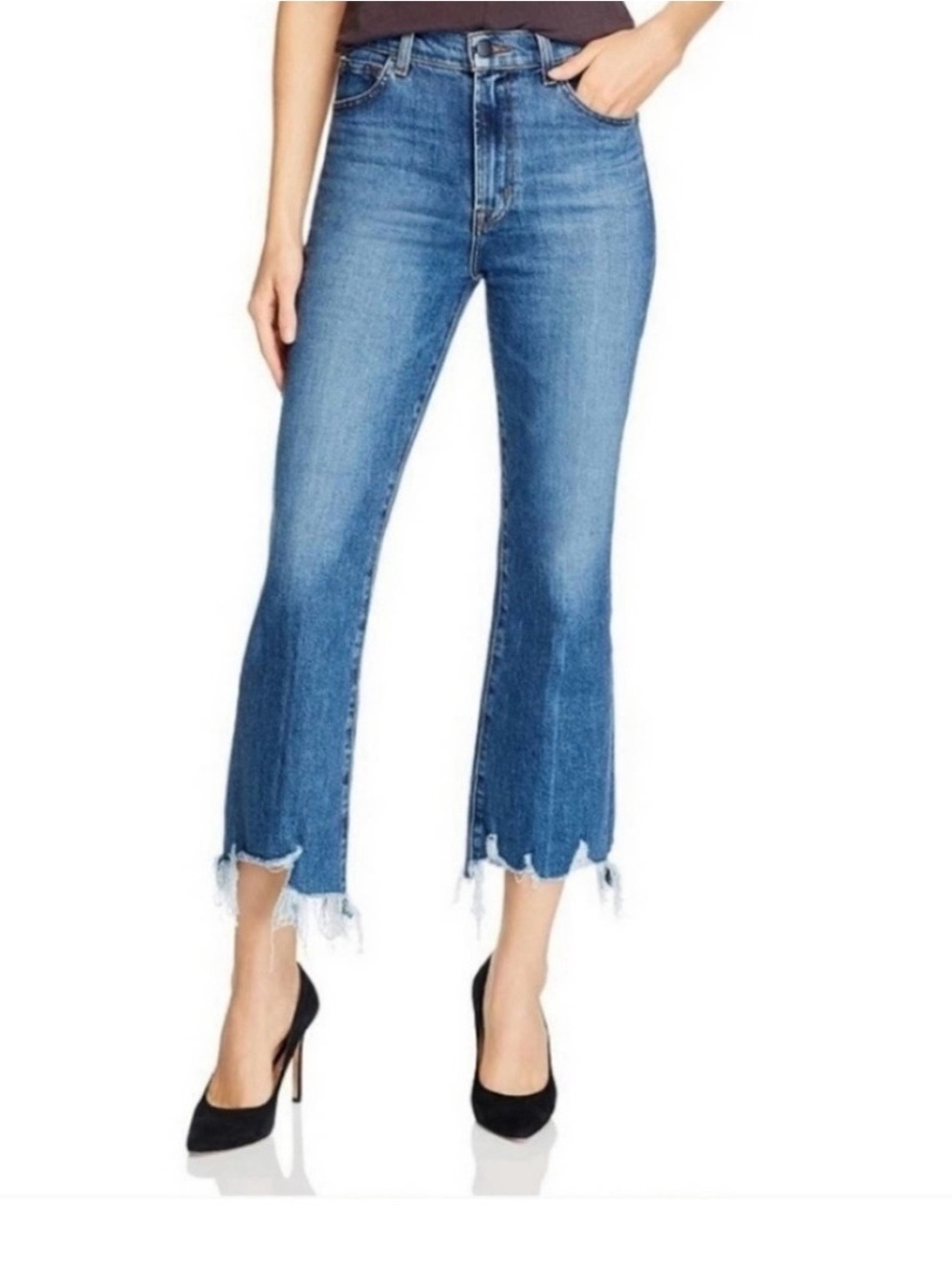 J Brand Distressed Cropped Bootcut Jeans - Blue